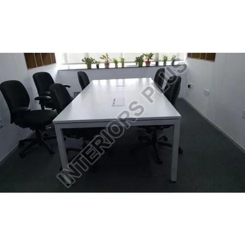 White Polished Wooden Office Rectangular Conference Table, Pattern : Plain