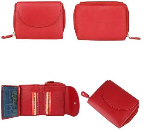 Red Plain Leather Ladies Wallet, Closure Type : Strap with magnet