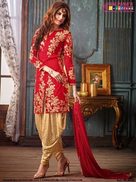 Embroidered Chiffon Dhoti Style Suits, Size : XL, XXL