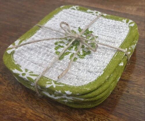 Upcycled Linen Fabric Coaster Set, for Home