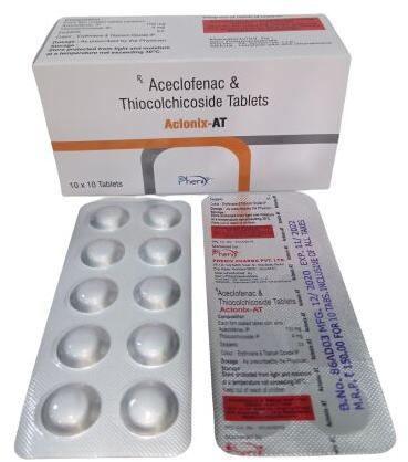 Round Aceclofenac & Thiocolchicoside Tablets, for Pharmaceuticals, Packaging Type : Box
