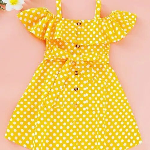 Round Printed Cotton Kids Polka Dots Dress, Gender : Girl