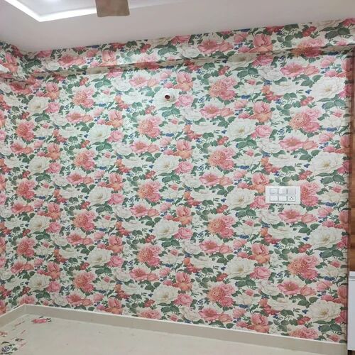 Floral Print Wallpaper, Color : Pink, White Green