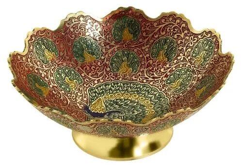 600 gm Embossed Brass Dry Fruit Bowl, Color : Golden