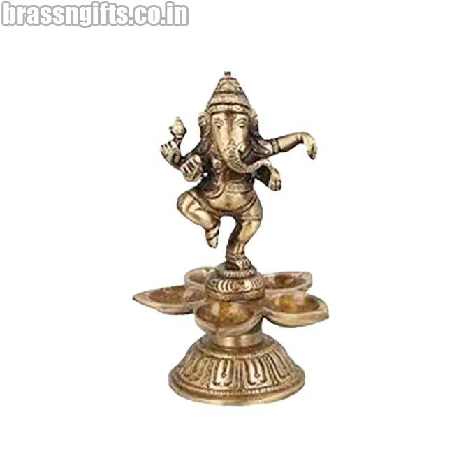 Brass Metal Dancing Ganesh Diya with 5 Wick