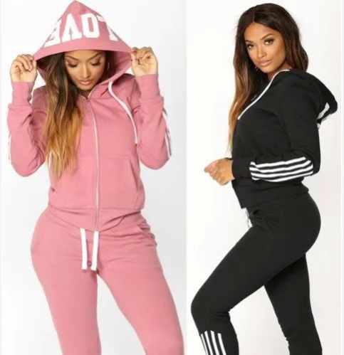 Ladies Fleece Hooded Tracksuit, Size : All Sizes