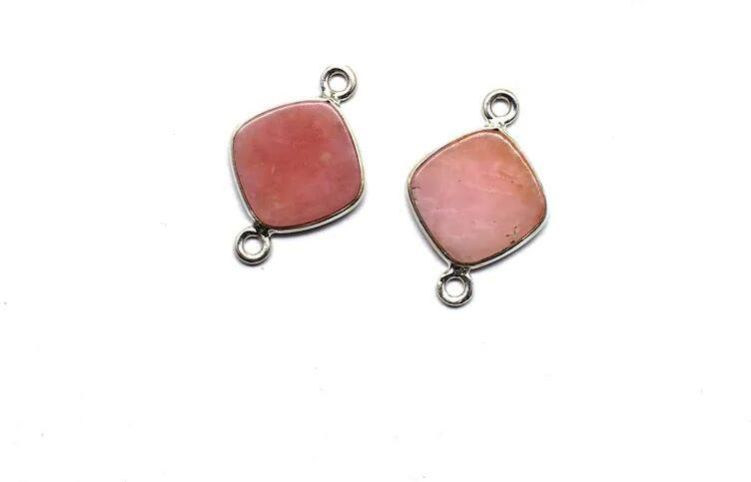 925 Sterling Silver Natural Pink Opal Connector
