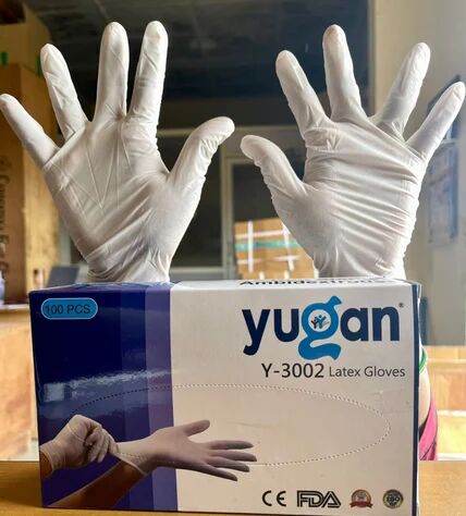 White Yogon Latex Surgical Examination Gloves, For Hospital, Size : Medium, Large, Small