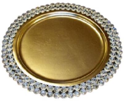 Sharma Handicraft Round Iron-Glass bead Wedding Charger plate, for Serving Food, Size : 12inch