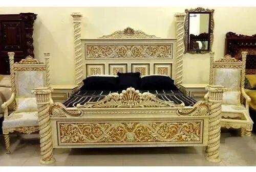 Wooden Designer Bed, Color : White