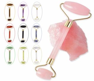 Crystal Stone Face Massage Roller, Color : Pink