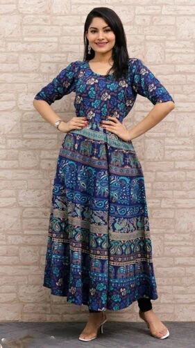 Round Printed Cotton Jaipuri Midi Dress, Size : free size