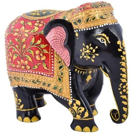 Red Black Wooden Painted Elephant Statue