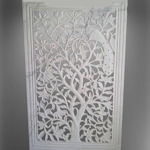 Polished Carved Marble Temple Jali, Color : White