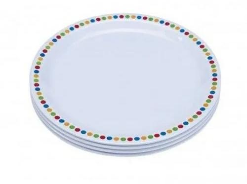 White Round Glossy Melamine Plate, for Home, Pattern : Printed