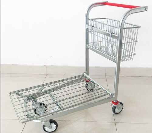 Ajr Polished Stainless Steel Basket Trolley, for Supermarket, Feature : Corrosion Resistance