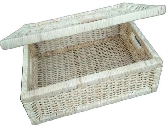 Rectangular Wooden Small Handmade Wicker Basket, For Household, Color : White