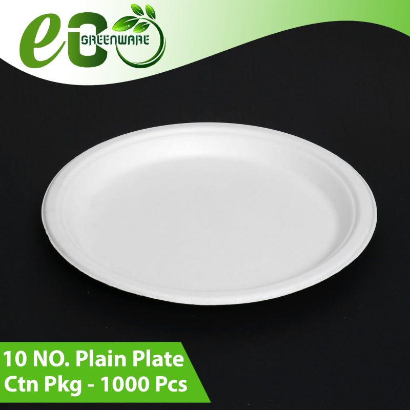 White 10 Inch Round Bagasse Plate, for Serving Food, Pattern : Plain at ...