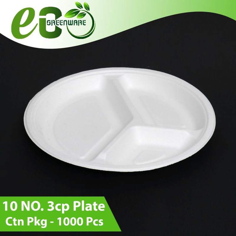 10 Inch White 3CP Round Bagasse Plate at Rs 3.40 / Piece in Faizabad ...