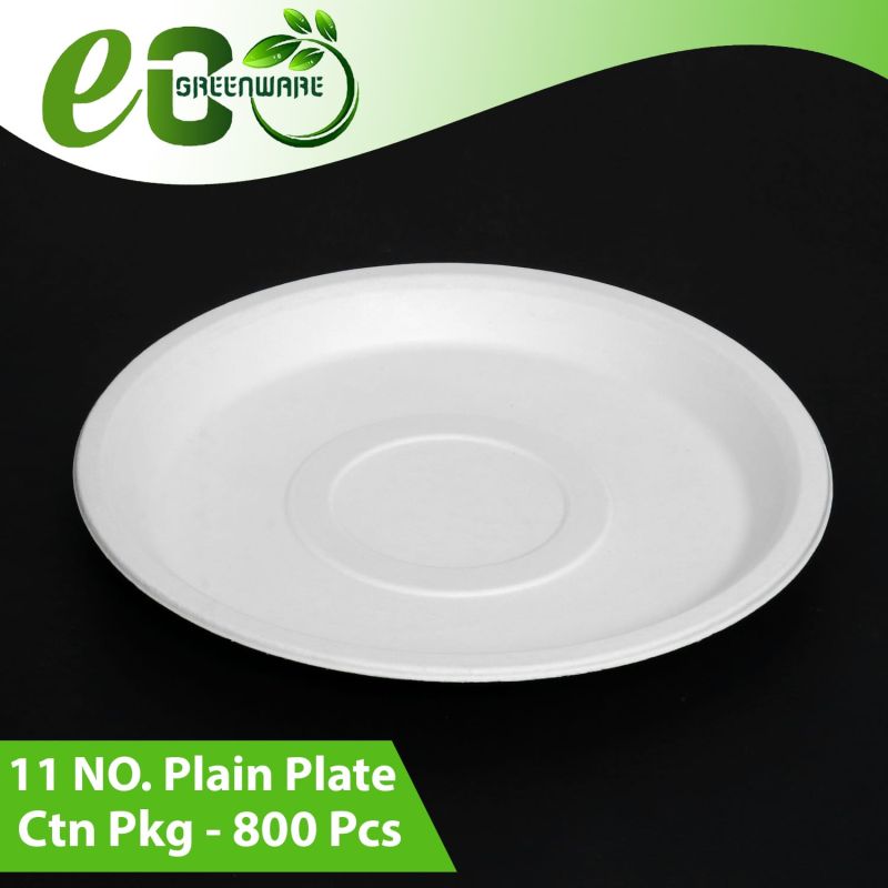 White 11 Inch Round Bagasse Plate, for Serving Food, Pattern : Plain at ...