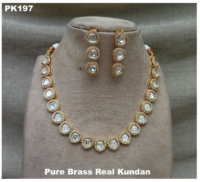 Pure Brass Real Kundan Necklace Set