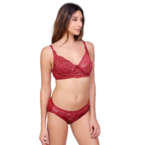 Maroon Net Bra Panty Set, for Inner Wear, Feature : Comfortable at