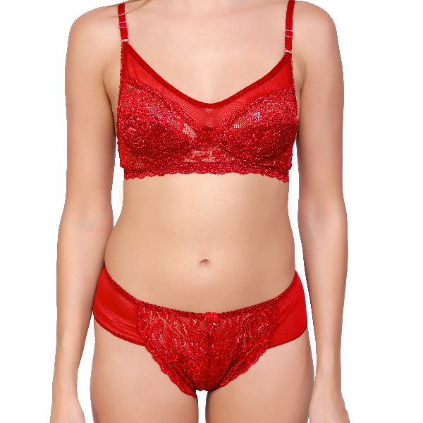 Red Fancy Bra Panty Set, for Inner Wear, Feature : Skin Friendly