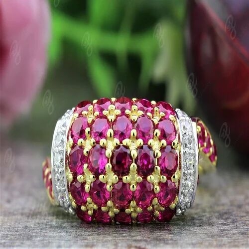 Natural Ruby Diamond Cluster Ring