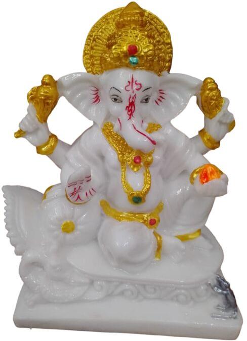 Vamika Handicrafts Printed Marble Resin Ganesh Statue, For Shop, Office, Home, Garden, Size : 6 Inch