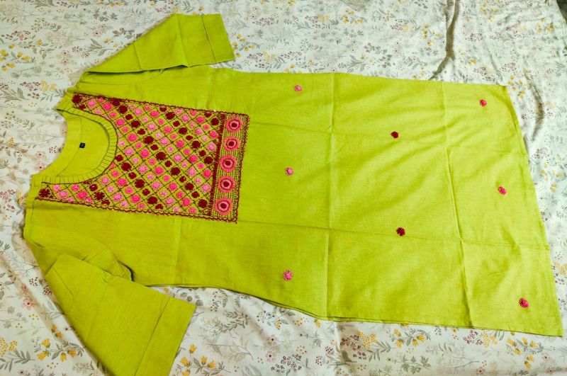 Green Cotton Embroidered Kurti, Style : Regular
