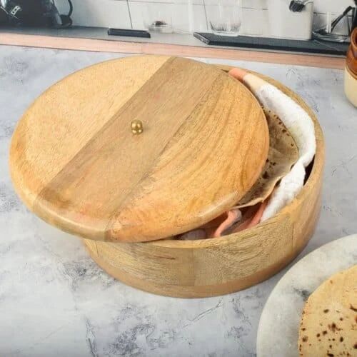  Round Natural Wooden Chapati Box, for Home kitchen, Resturant, Gift Set, Size : 8 *2 (inch)