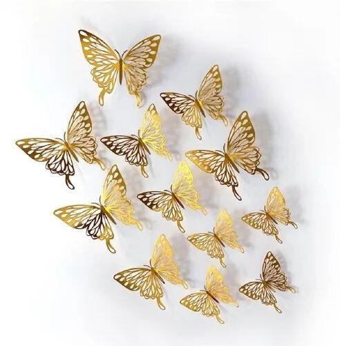 Paper Butterfly Decorative Wall Stickers, Color : Golden Silver