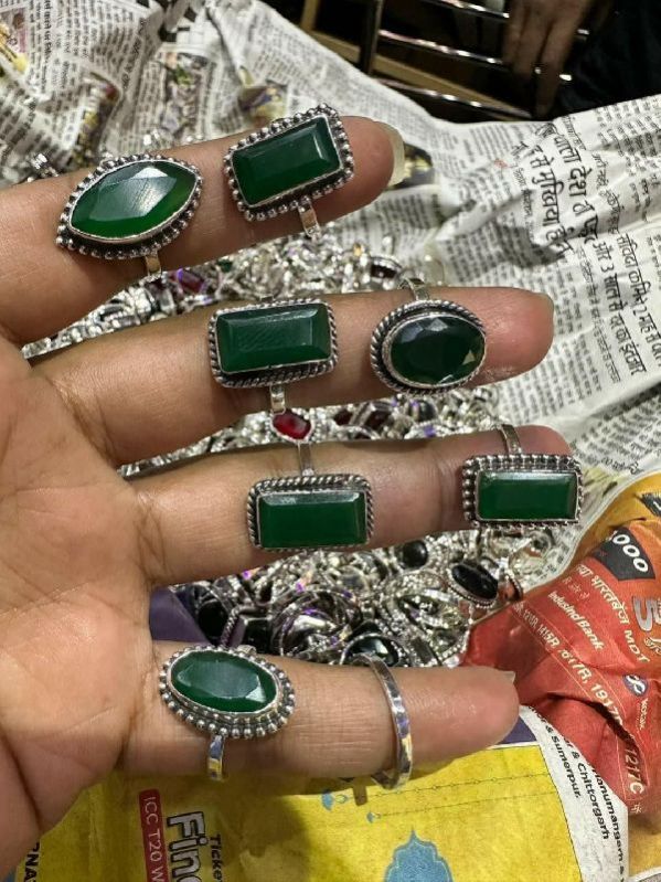 Polished Green Gemstone Silver Ring, Gender : Female