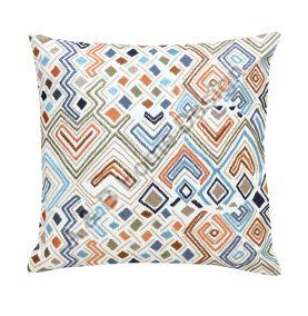 Square Cotton Ikat Embroidered Cushion Cover, For Sofa, Bed, Chairs, Style : Dobby, Twill