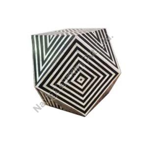 Bone Inlay Black Round Drum Side Table