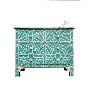 Bone Inlay Teal And White Chest Of Drawer