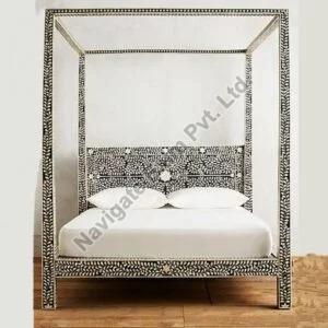 Floral Pattern Black Bone Inlay Bed, Feature : Durable, Eco-Friendly, Fine Finished, Shiney, Stocked