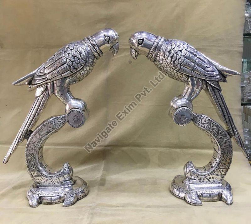 Polished Metal Plain Silver Coated Parrot Set, For Garden, Home, Office, Shop, Style : Antique