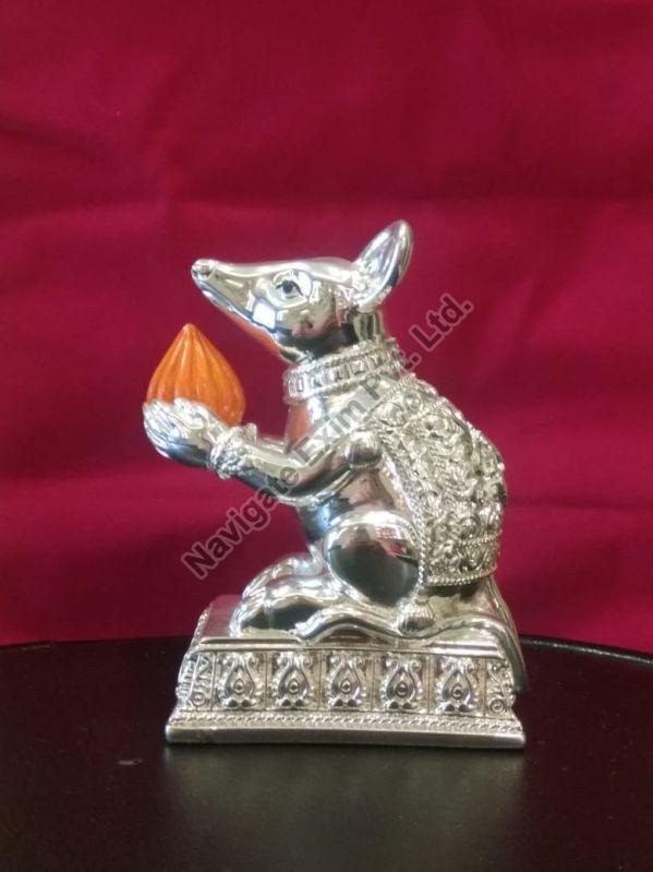 Metal Silver Plated Mushak Statue, for Worship, Style : Antique
