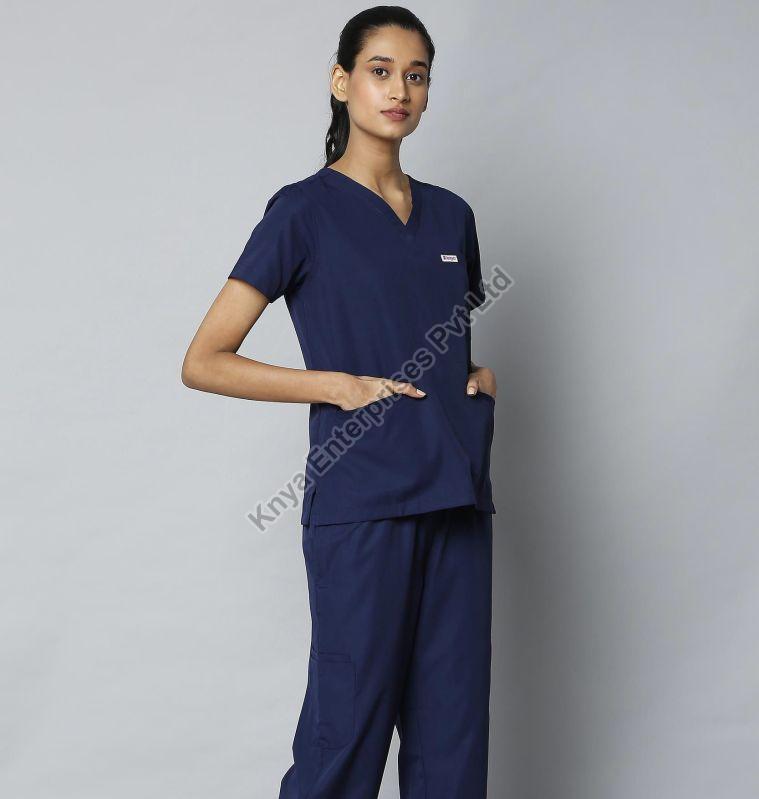Knya Classic Womens Navy Blue10-Pocket Essential Scrub Suit