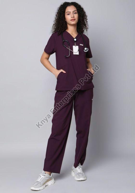 Half Sleeves Knya Ecoflex Womens Wine Scrub Suit, for Clinical, Hospital, Size : XL, 2XL, 3XL, 4XL