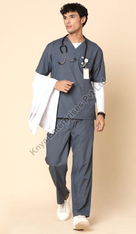 Knya Active Mens Heather Grey 5-Pocket Scrub Suit