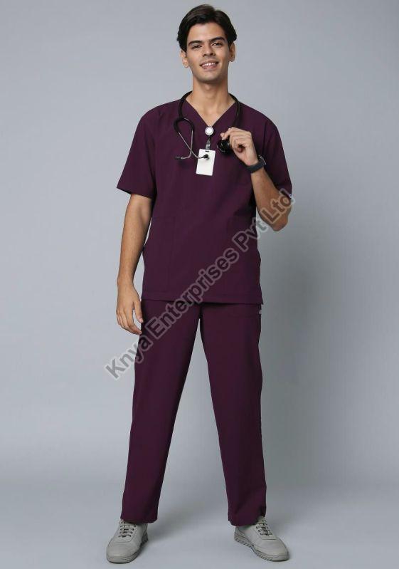 Half Sleeves Knya Ecoflex Mens Wine Scrub Suit, for Clinical, Hospital, Size : XL, 2XL, 3XL, 4XL
