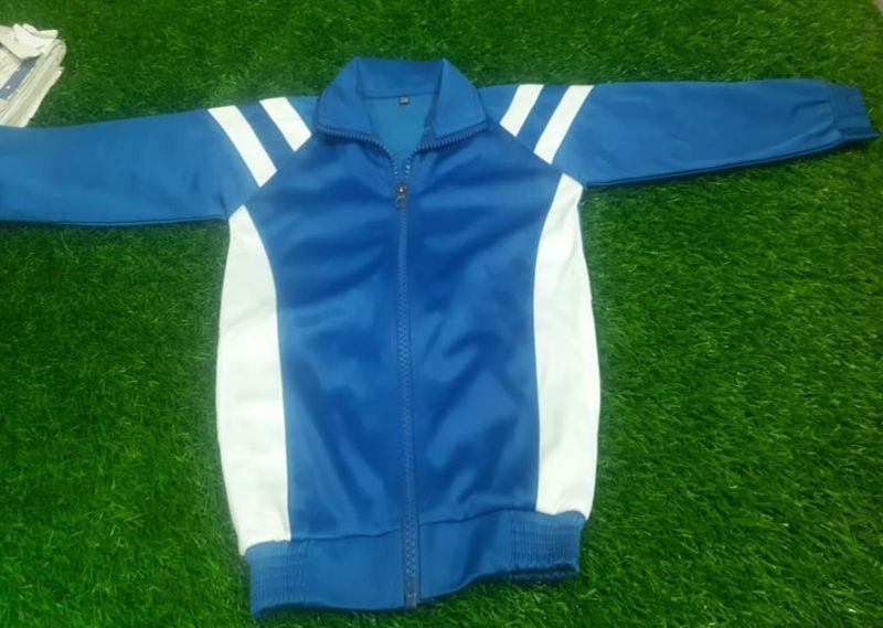 Blue & White School Track Jacket, Style : Zipper