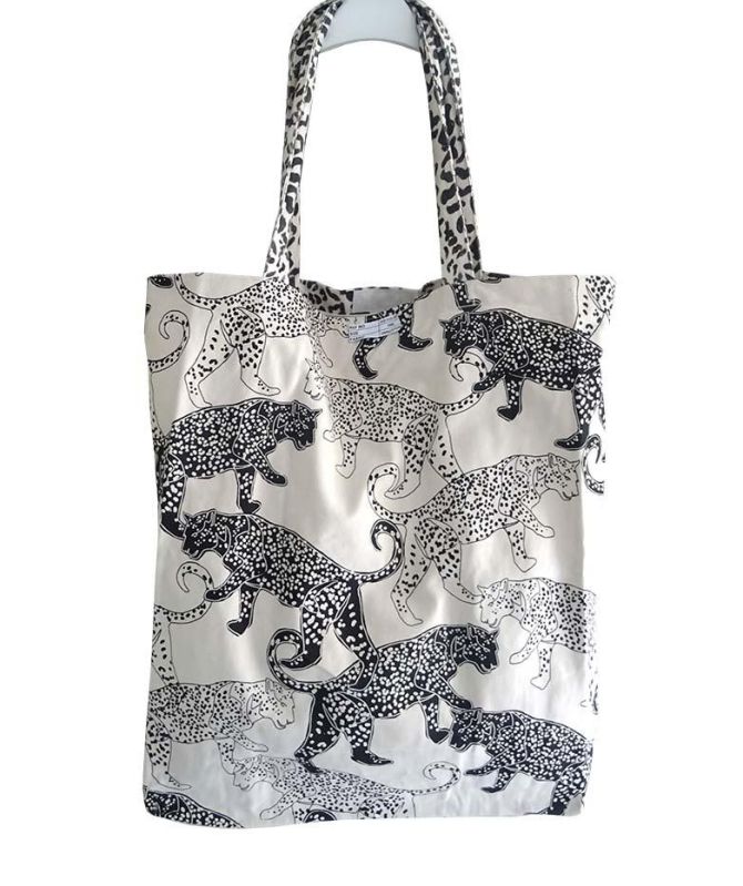 Double Handle Leopard Print Shopping Bag, Size : One Size