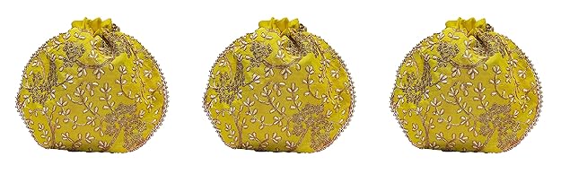 Athizay Polyester Plain ptlcombo305 yellow potli bags, Technics : Attractive Pattern, Handloom, Washed