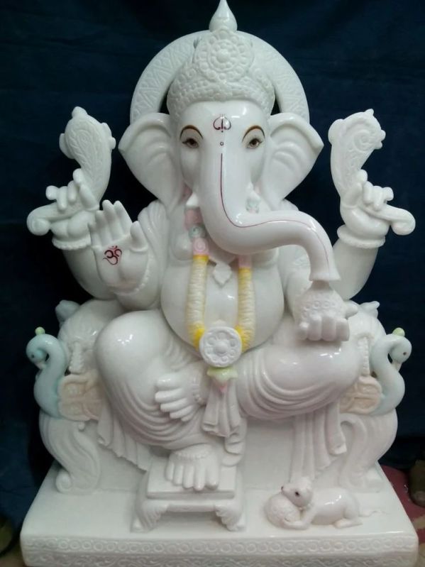 White Printed Marble Ganesh Statue