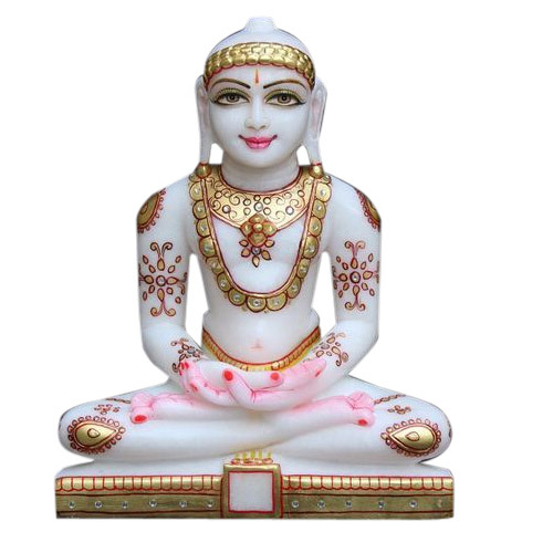 Multi Colour Printed Marble Jain Mahaveer Statue, for Worship, Temple, Size : All Sizes