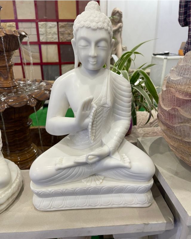 Aone Straight Carved marble buddha statue, Color : White