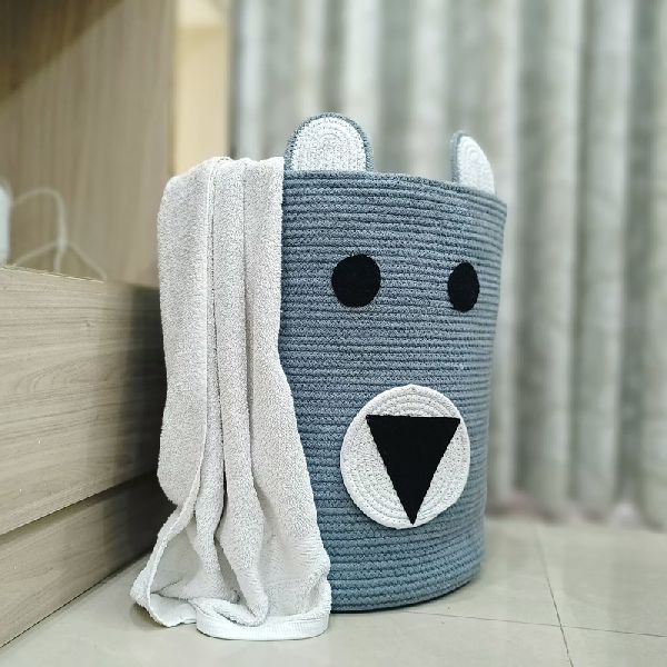 Cotton Rope Bear Face Laundry Basket